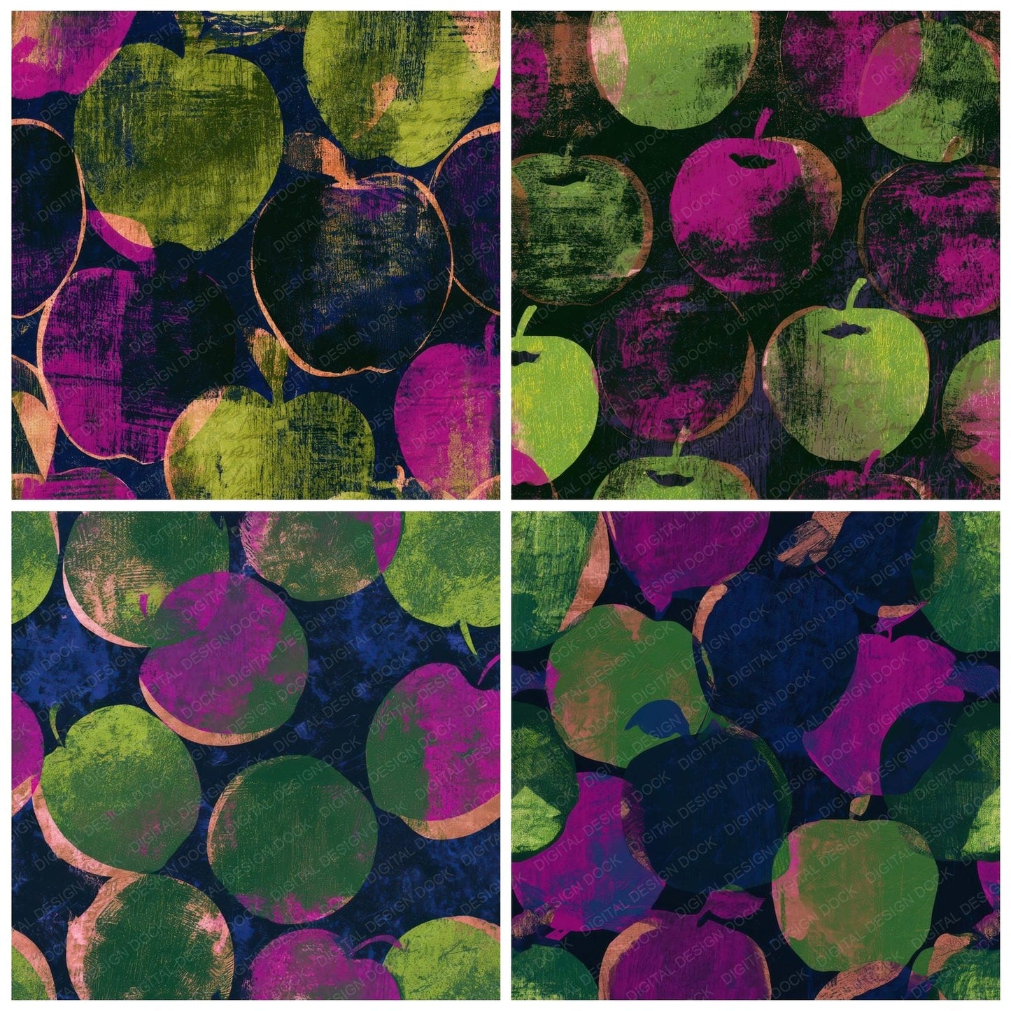 Woodcut Apples Neon Magenta Midnight Digital Paper Pack (DDD013640)