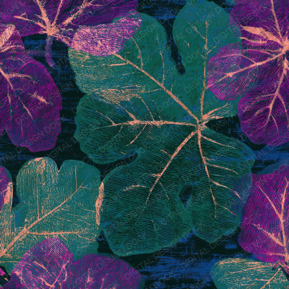 Woodcut Fig Leaves Neon Magenta Digital Paper Pack (DDD013642)