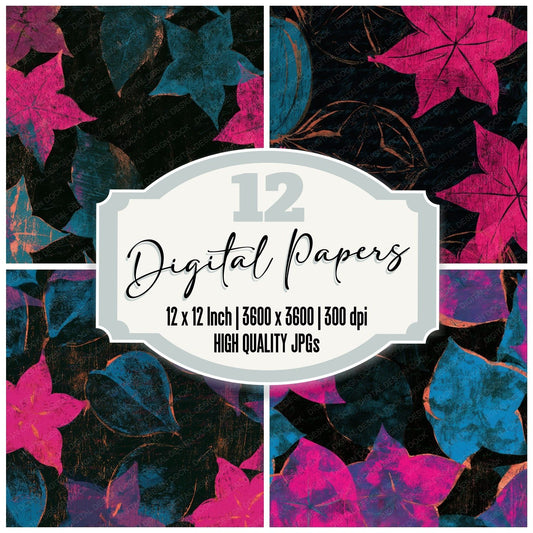 Woodcut Star Fruit Pink Cyan Digital Paper Pack (DDD013643)