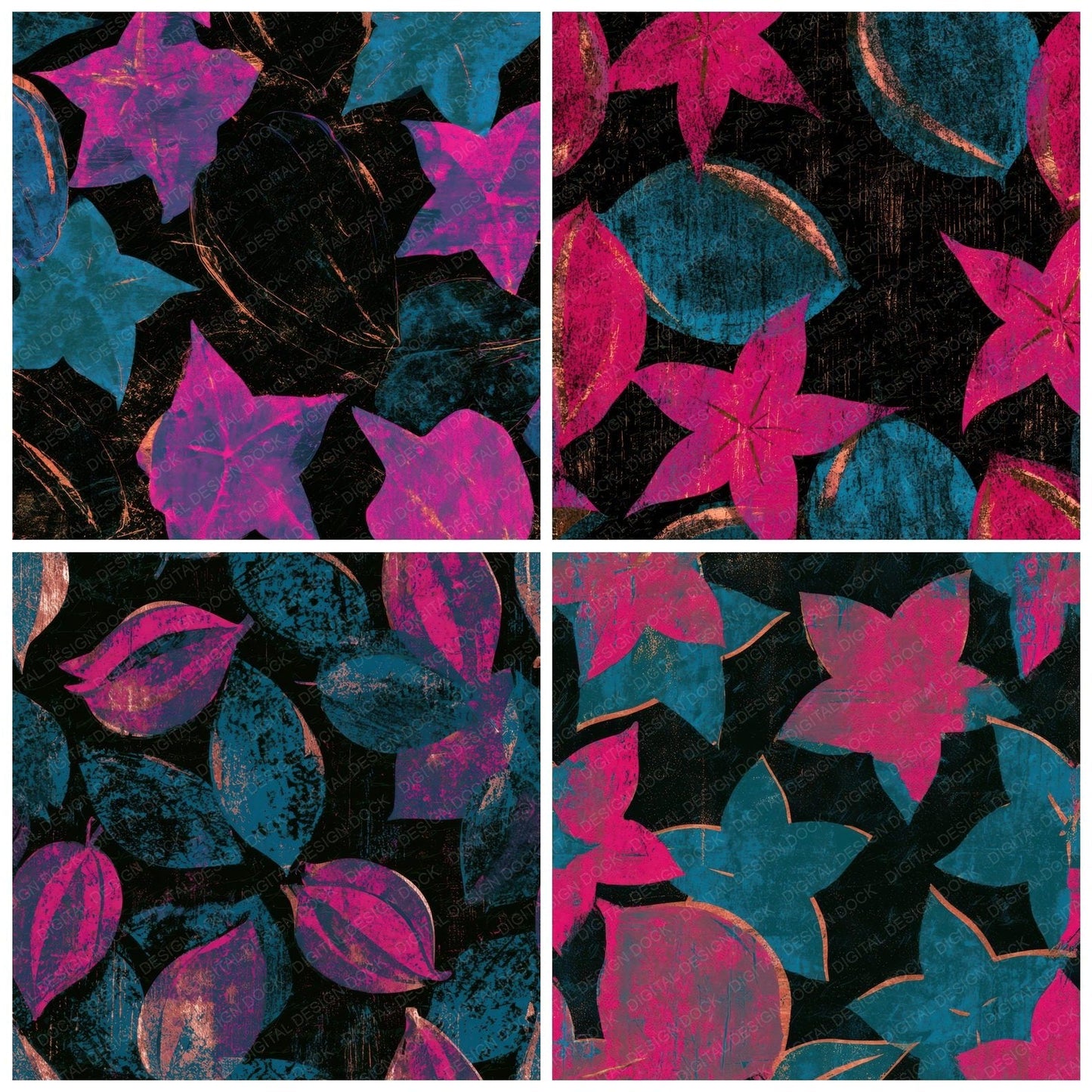 Woodcut Star Fruit Pink Cyan Digital Paper Pack (DDD013643)