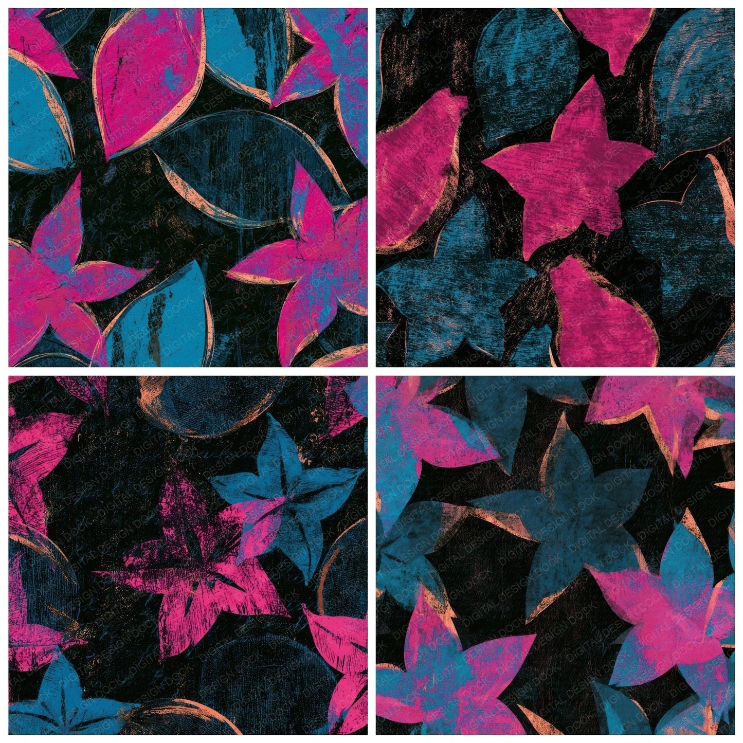 Woodcut Star Fruit Pink Cyan Digital Paper Pack (DDD013643)