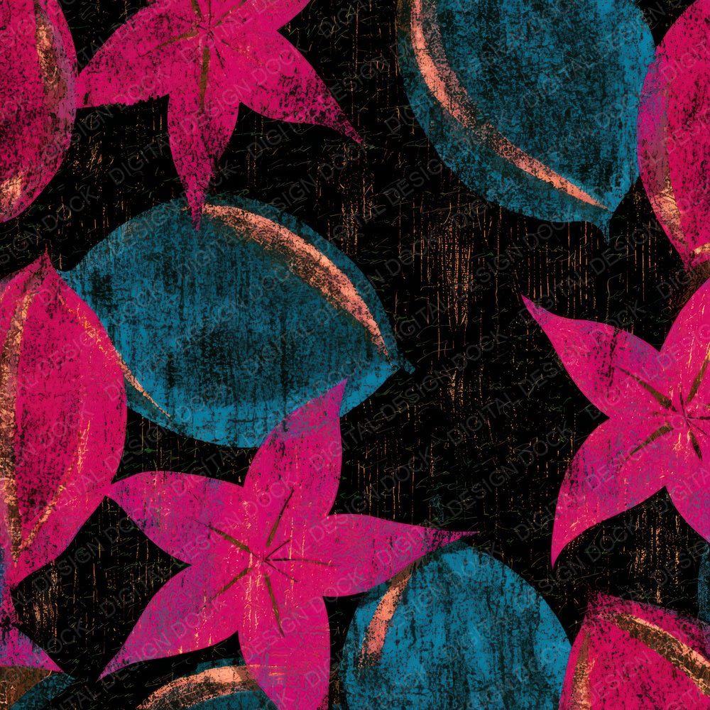 Woodcut Star Fruit Pink Cyan Digital Paper Pack (DDD013643)