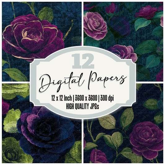 ASCII Camellias Neon Magenta Seamless Digital Paper Pack (DDD013645)