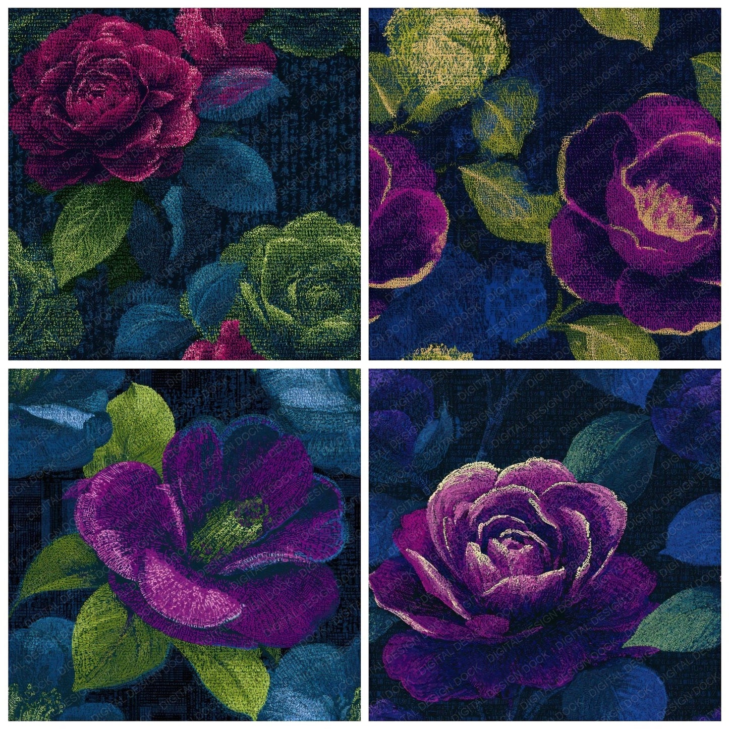 ASCII Camellias Neon Magenta Seamless Digital Paper Pack (DDD013645)