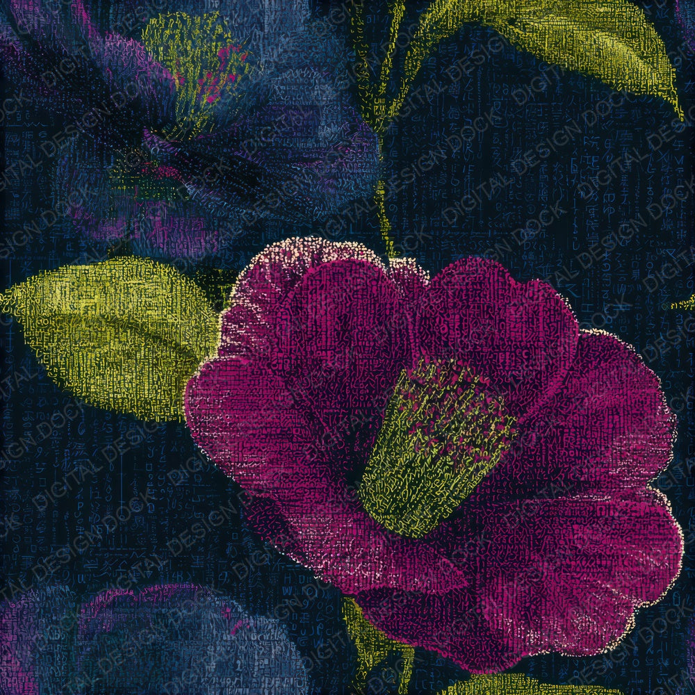 ASCII Camellias Neon Magenta Seamless Digital Paper Pack (DDD013645)