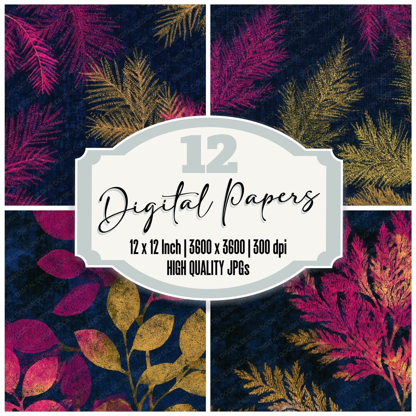 ASCII Evergreen Typographic Pink Yellow Digital Paper Pack (DDD013646)