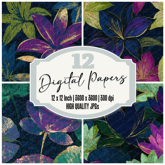 ASCII Lilies Neon Magenta Midnight Digital Paper Pack (DDD013647)