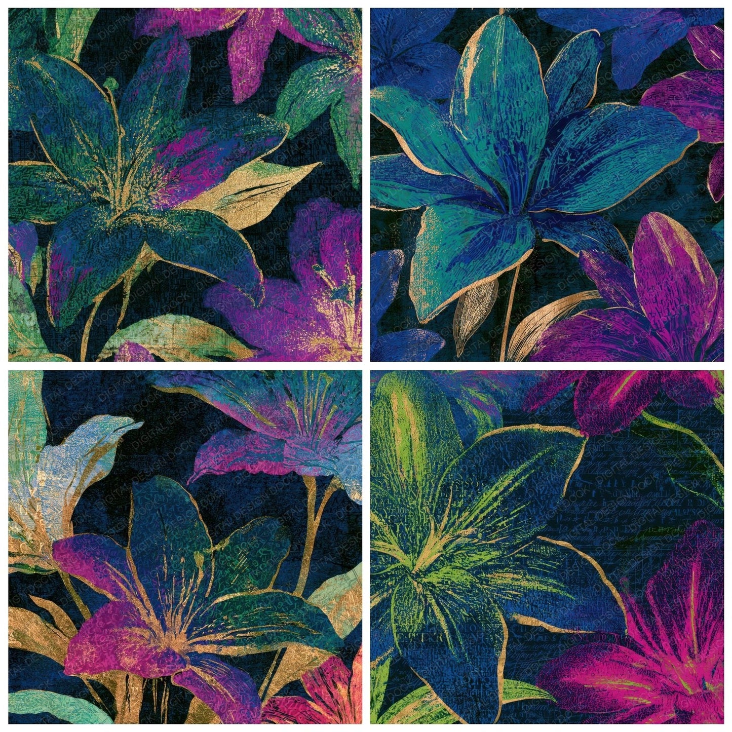 ASCII Lilies Neon Magenta Midnight Digital Paper Pack (DDD013647)