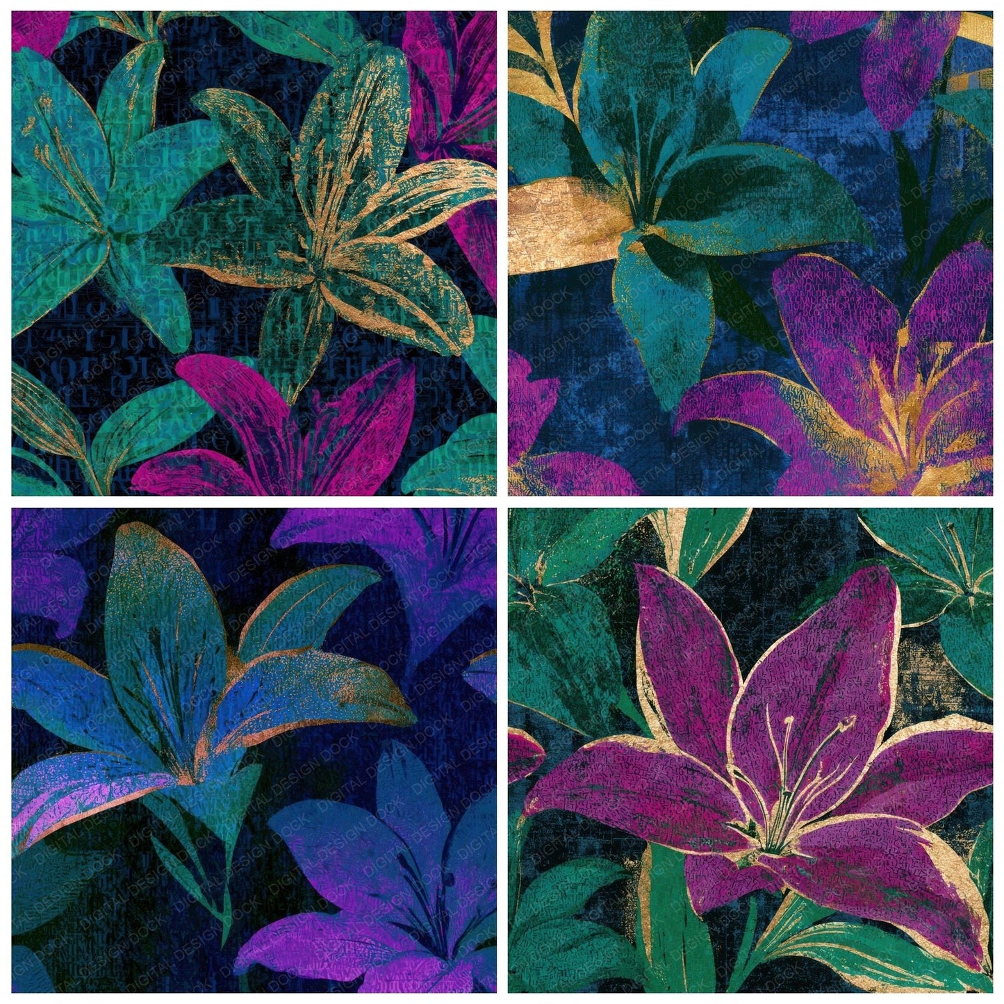ASCII Lilies Neon Magenta Midnight Digital Paper Pack (DDD013647)