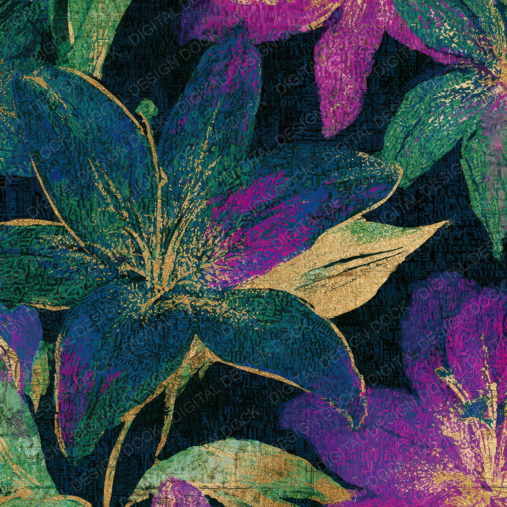 ASCII Lilies Neon Magenta Midnight Digital Paper Pack (DDD013647)
