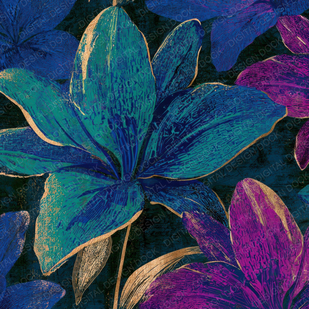 ASCII Lilies Neon Magenta Midnight Digital Paper Pack (DDD013647)