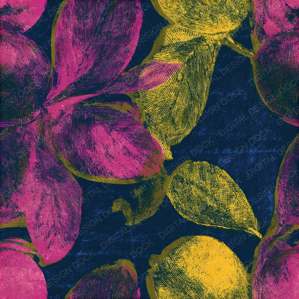Etching Medlars Hot Pink Yellow Navy Seamless Digital Paper Pack (DDD013649)