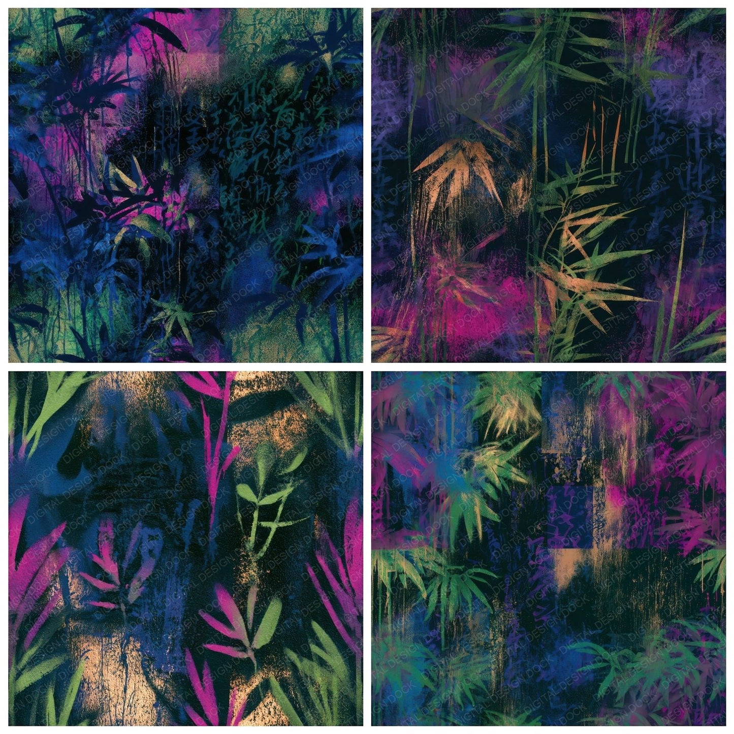 Graffiti Grasses Neon Magenta Seamless Digital Paper Pack (DDD013650)