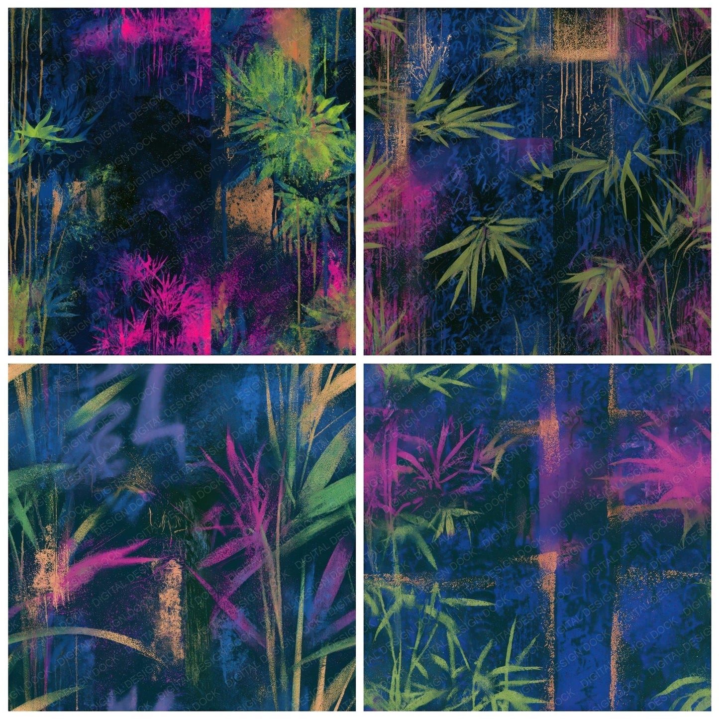 Graffiti Grasses Neon Magenta Seamless Digital Paper Pack (DDD013650)