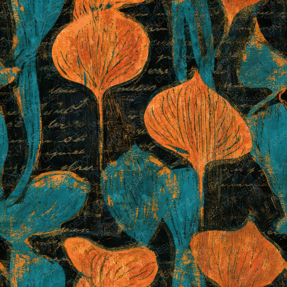 Indian Block Print Pitcher Plants Tangerine Turquoise Seamless Digital Paper Pack (DDD013652)