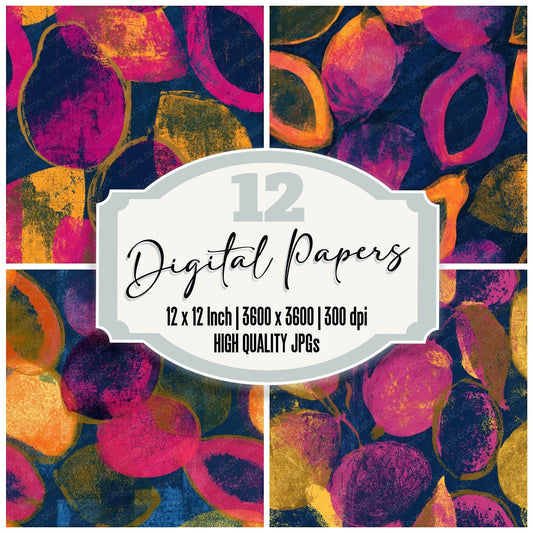 Indian Block Print Tropical Fruit Navy Seamless Digital Paper Pack (DDD013653)