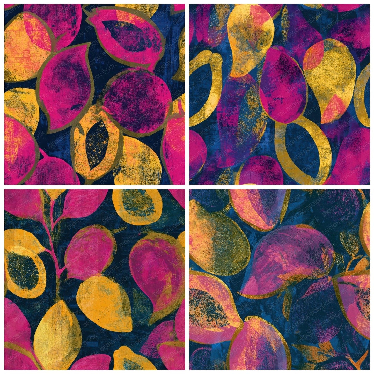 Indian Block Print Tropical Fruit Navy Seamless Digital Paper Pack (DDD013653)
