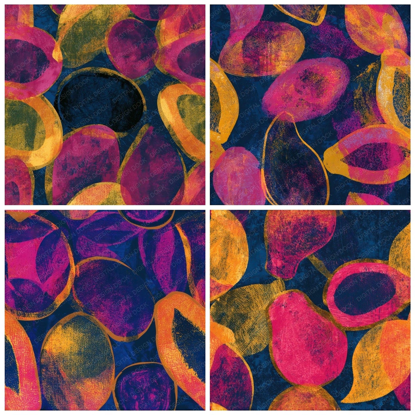 Indian Block Print Tropical Fruit Navy Seamless Digital Paper Pack (DDD013653)