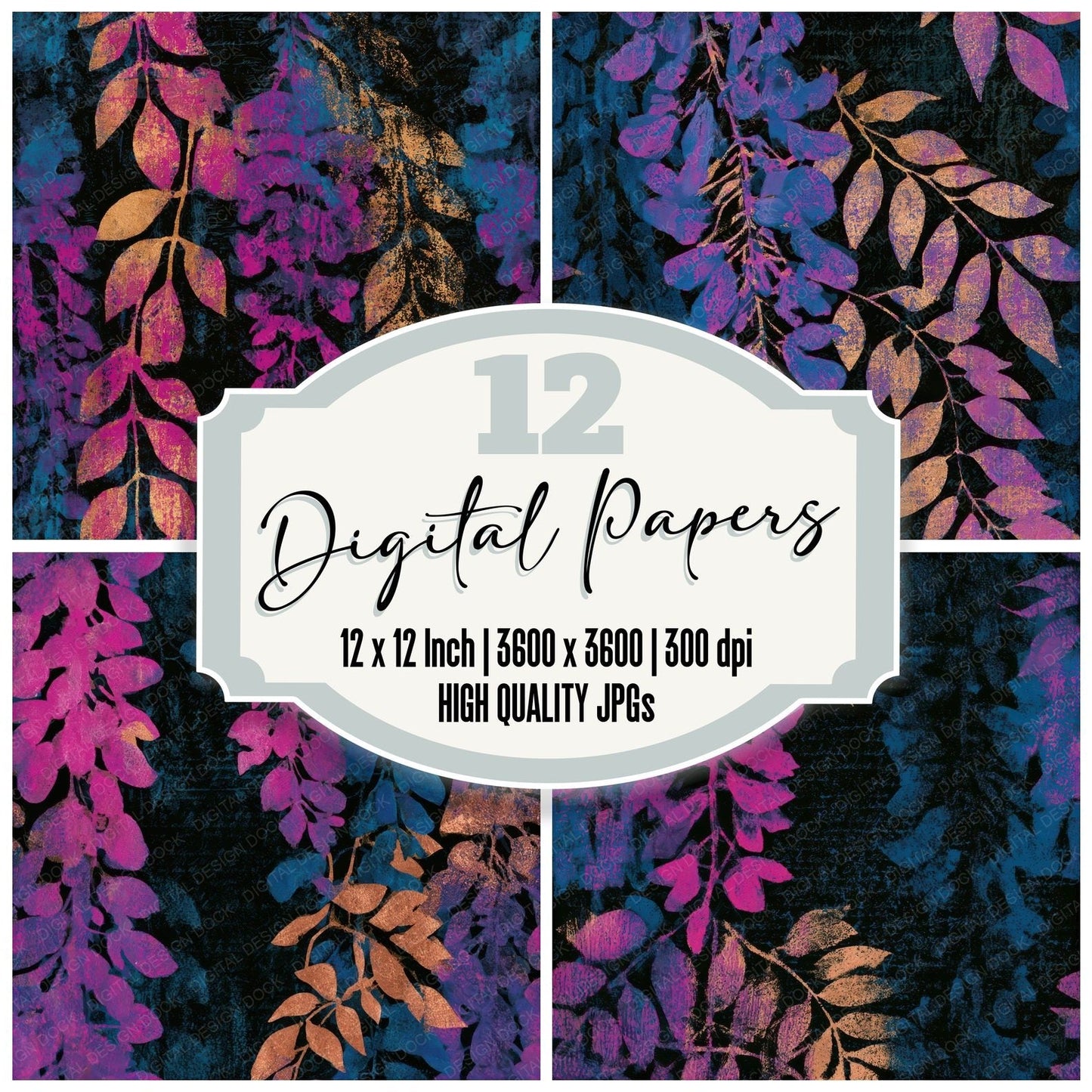 Indian Block Print Wisteria Electric Pink Seamless Digital Paper Pack (DDD013654)