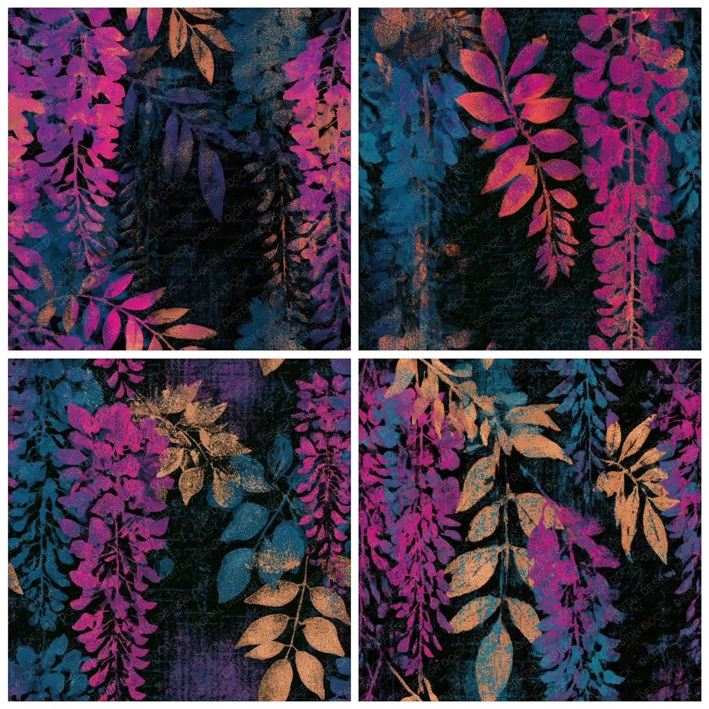 Indian Block Print Wisteria Electric Pink Seamless Digital Paper Pack (DDD013654)