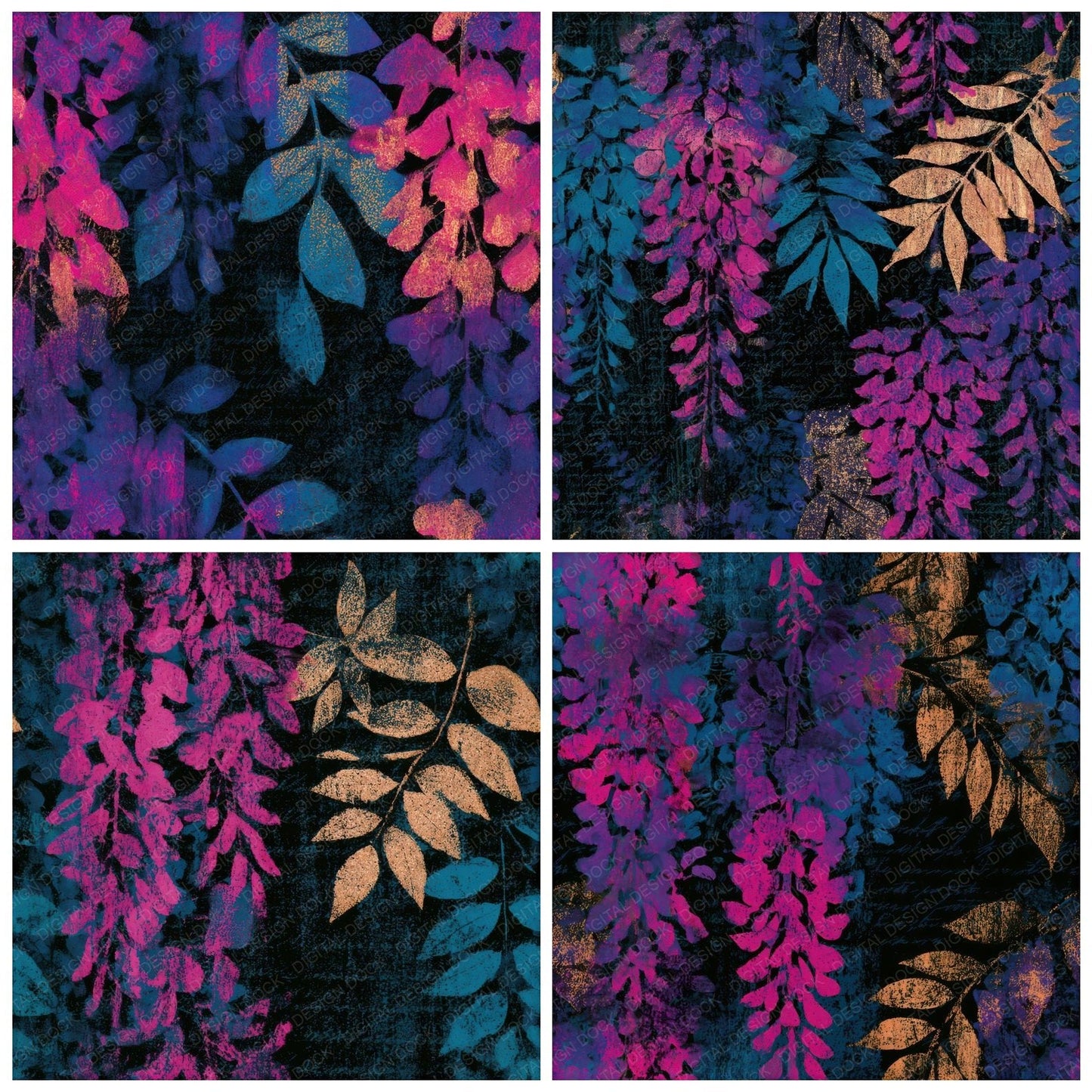 Indian Block Print Wisteria Electric Pink Seamless Digital Paper Pack (DDD013654)