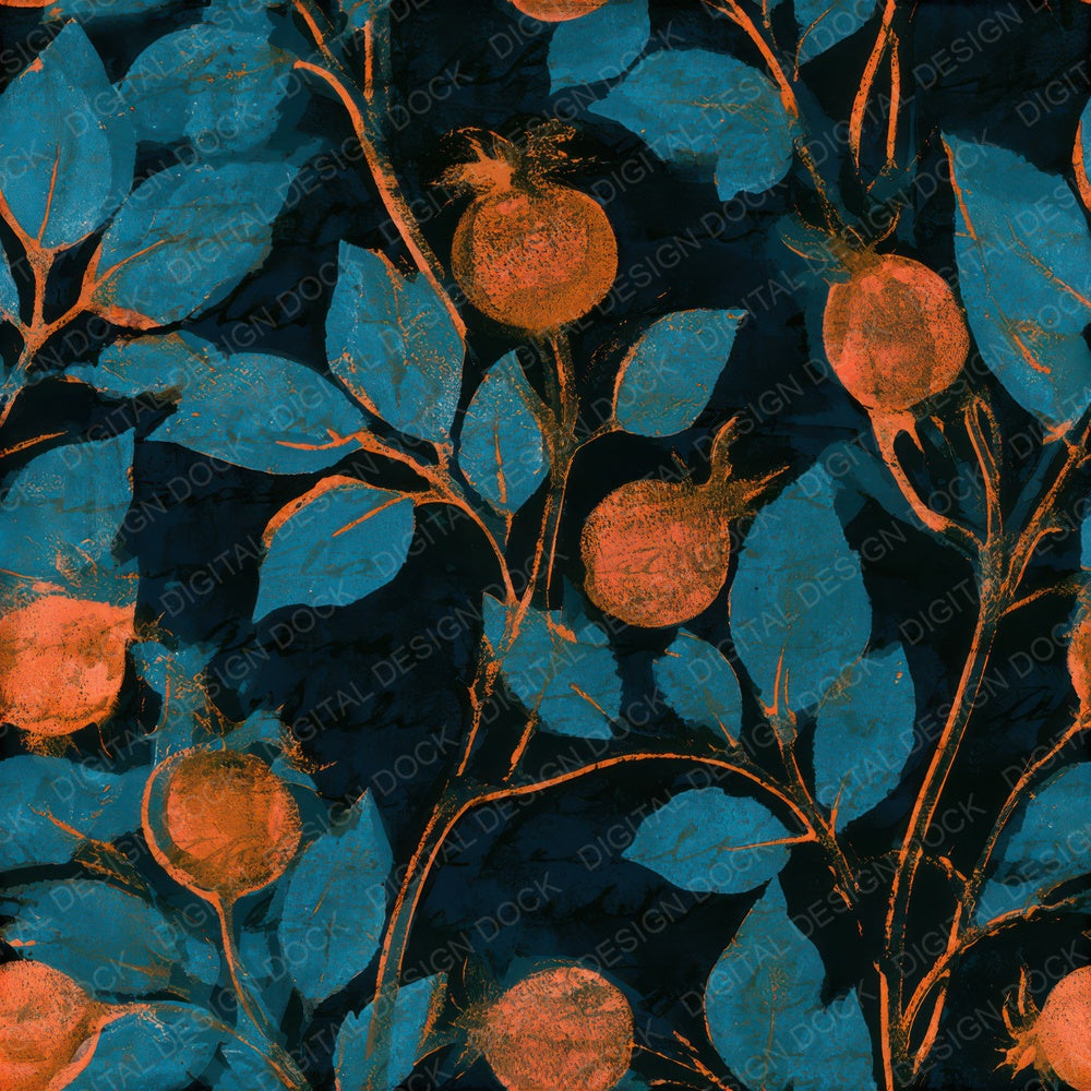 Indian Block Rose Hips Tangerine Seamless Digital Paper Pack (DDD013655)