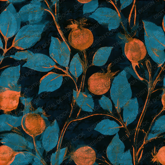 Indian Block Rose Hips Tangerine Seamless Digital Paper Pack (DDD013655)
