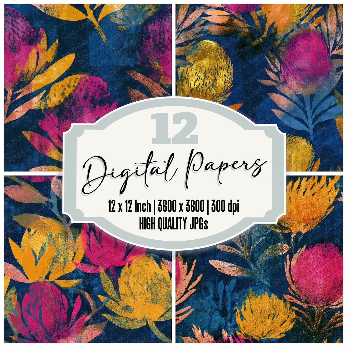Monoprint Banksia Hot Pink Navy Seamless Digital Paper Pack (DDD013657)