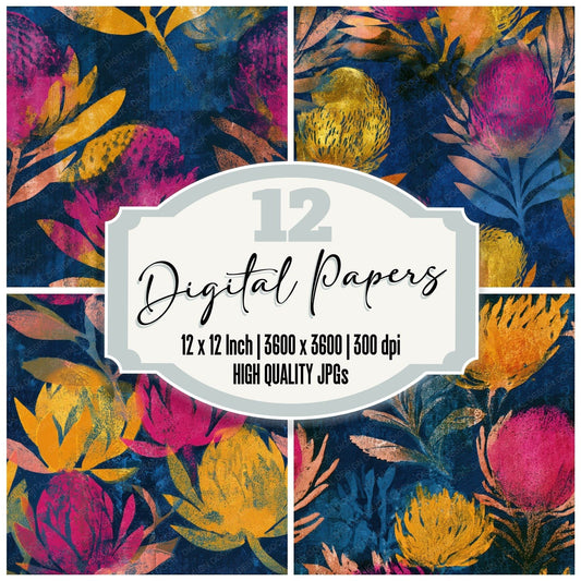 Monoprint Banksia Hot Pink Navy Seamless Digital Paper Pack (DDD013657)
