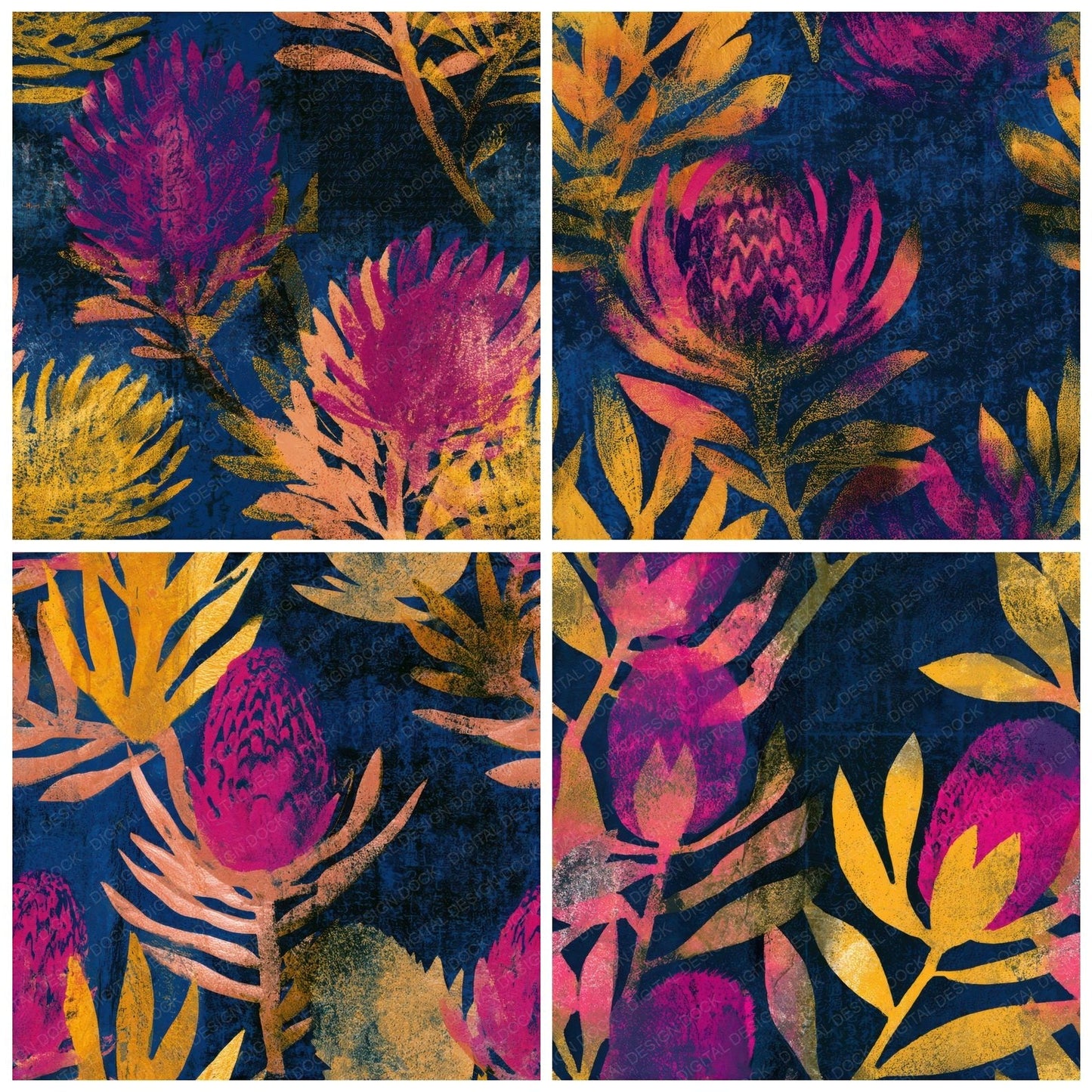 Monoprint Banksia Hot Pink Navy Seamless Digital Paper Pack (DDD013657)