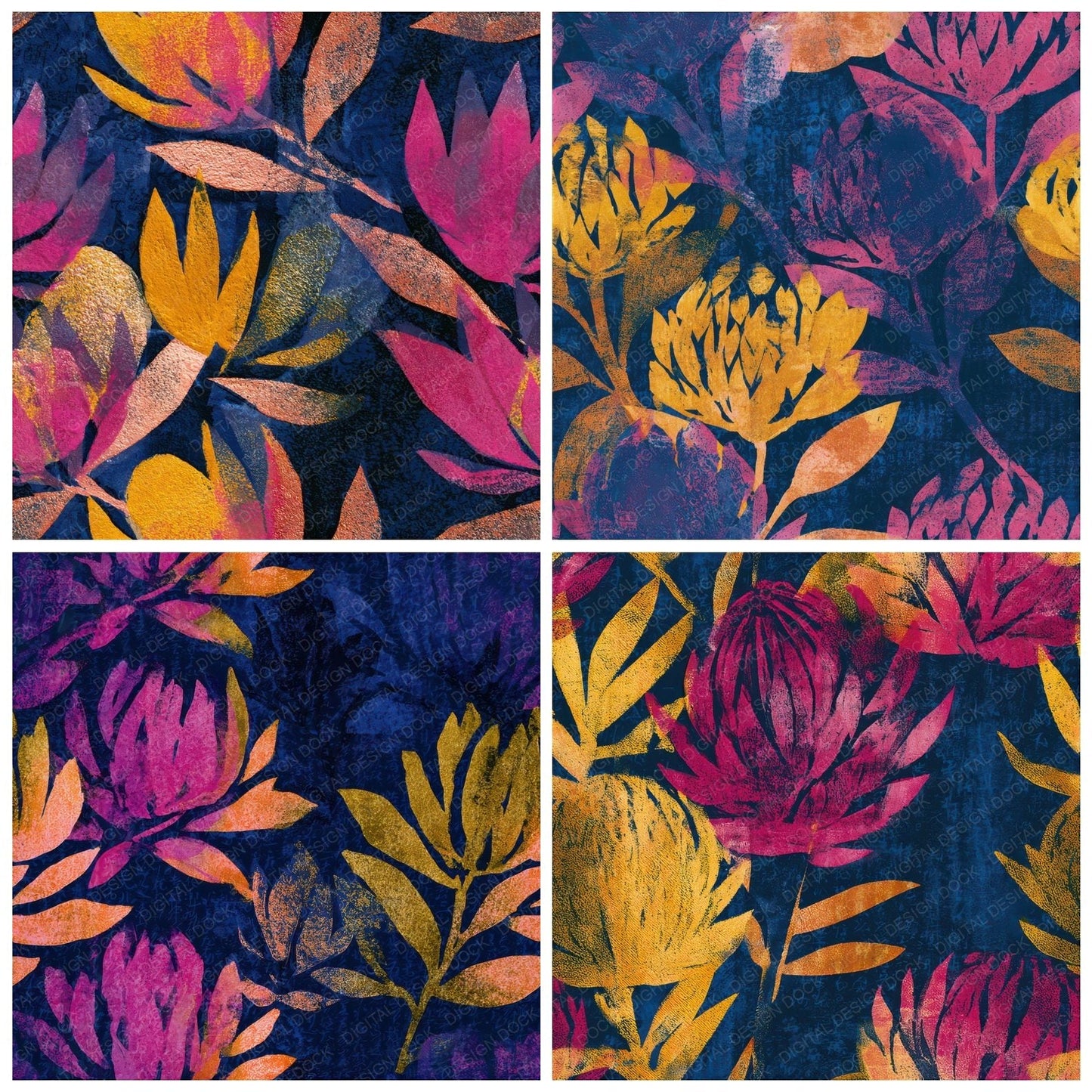 Monoprint Banksia Hot Pink Navy Seamless Digital Paper Pack (DDD013657)