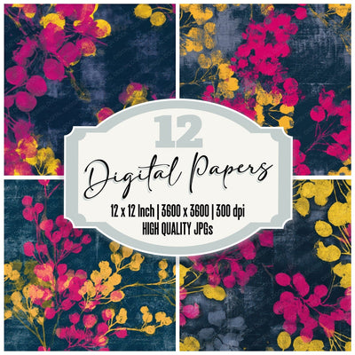Monoprint Hawthorn Berry Pink Yellow Seamless Digital Paper Pack (DDD013659)