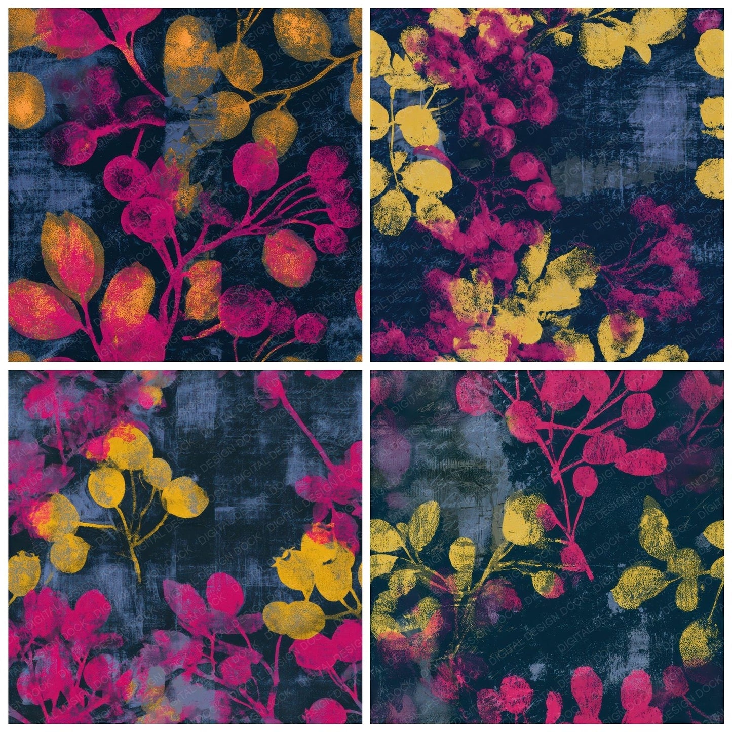 Monoprint Hawthorn Berry Pink Yellow Seamless Digital Paper Pack (DDD013659)
