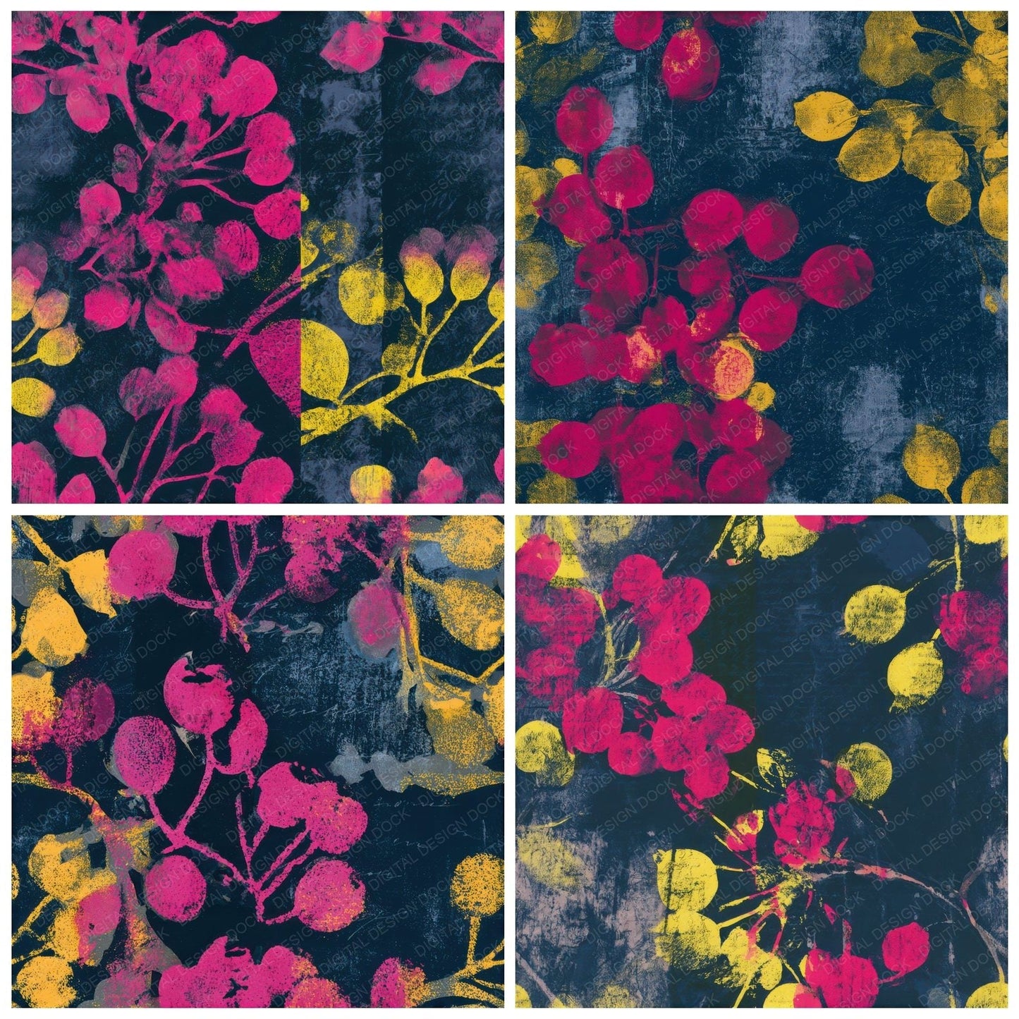 Monoprint Hawthorn Berry Pink Yellow Seamless Digital Paper Pack (DDD013659)