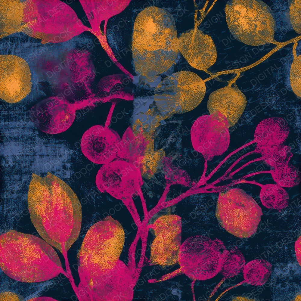 Monoprint Hawthorn Berry Pink Yellow Seamless Digital Paper Pack (DDD013659)