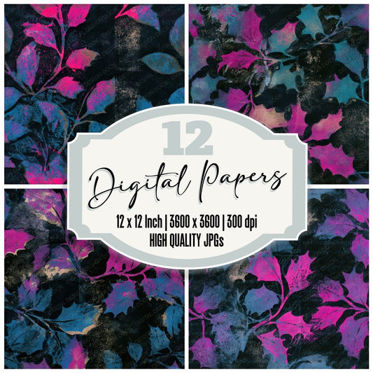 Monoprint Holly Pink Cyan Seamless Digital Paper Pack (DDD013660)