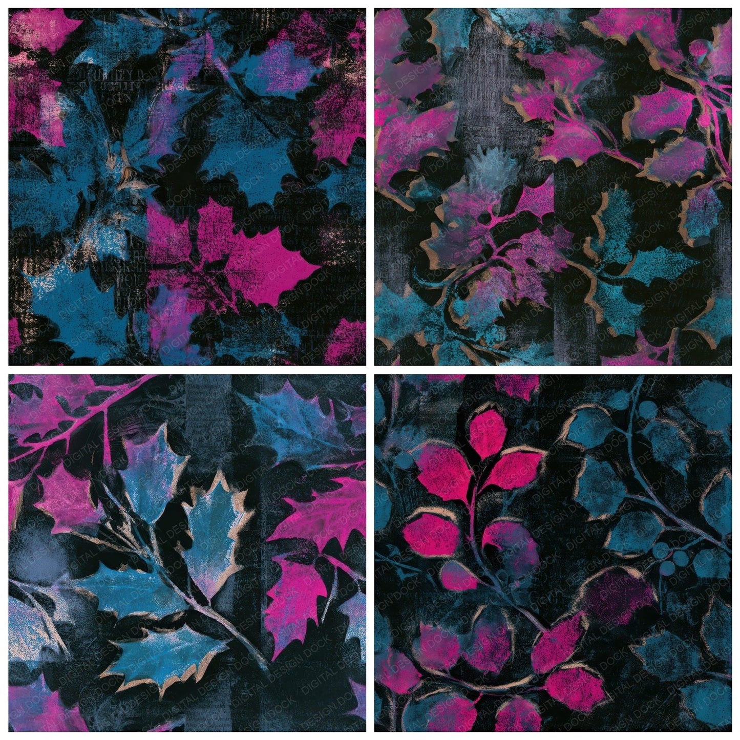 Monoprint Holly Pink Cyan Seamless Digital Paper Pack (DDD013660)