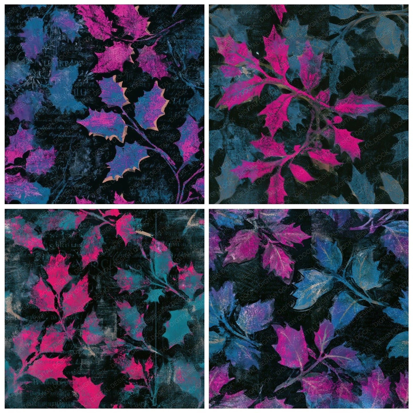 Monoprint Holly Pink Cyan Seamless Digital Paper Pack (DDD013660)