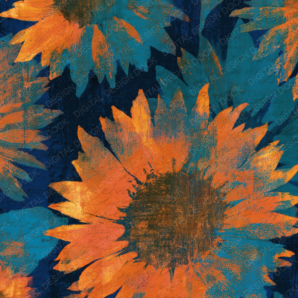 Monoprint Sunflower Tangerine Turquoise Digital Paper Pack (DDD013661)