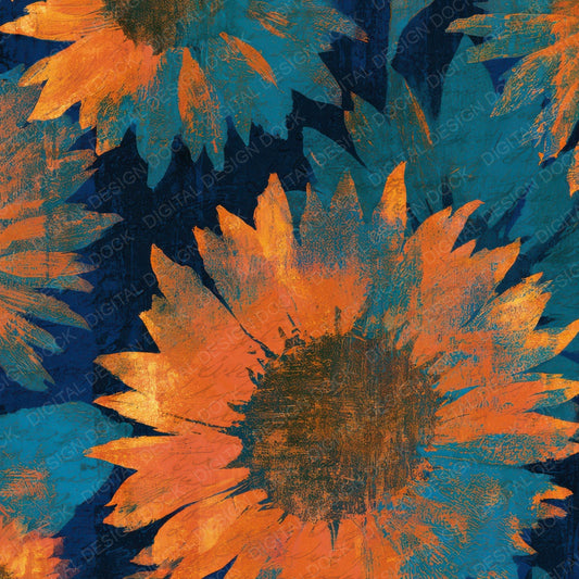 Monoprint Sunflower Tangerine Turquoise Digital Paper Pack (DDD013661)