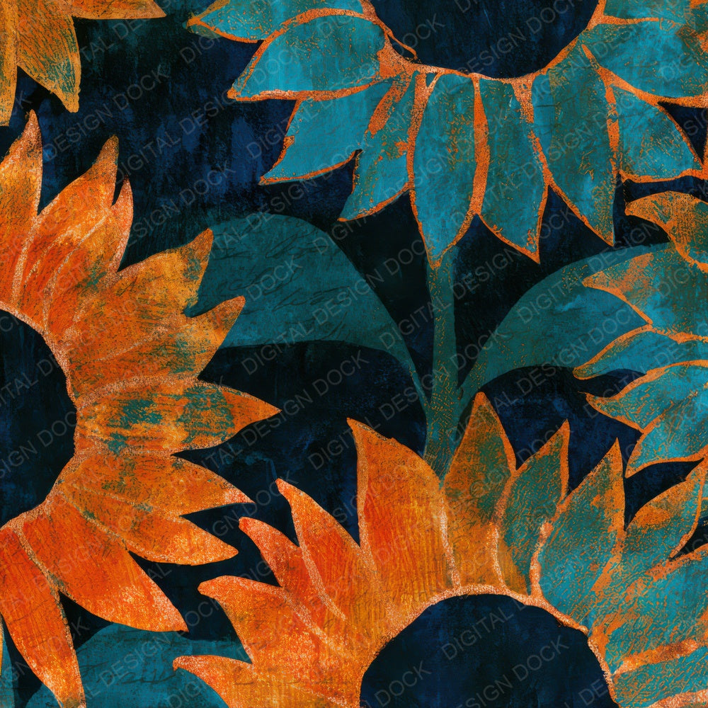 Monoprint Sunflower Tangerine Turquoise Digital Paper Pack (DDD013661)