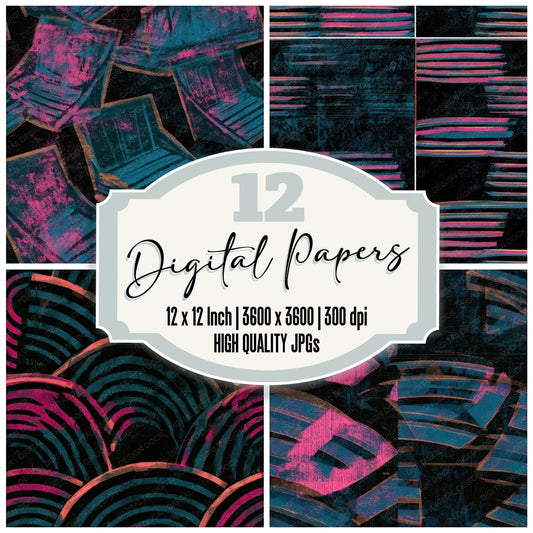 Woodblock Carnival Seating Pink Cyan Seamless Digital Paper Pack (DDD013662)