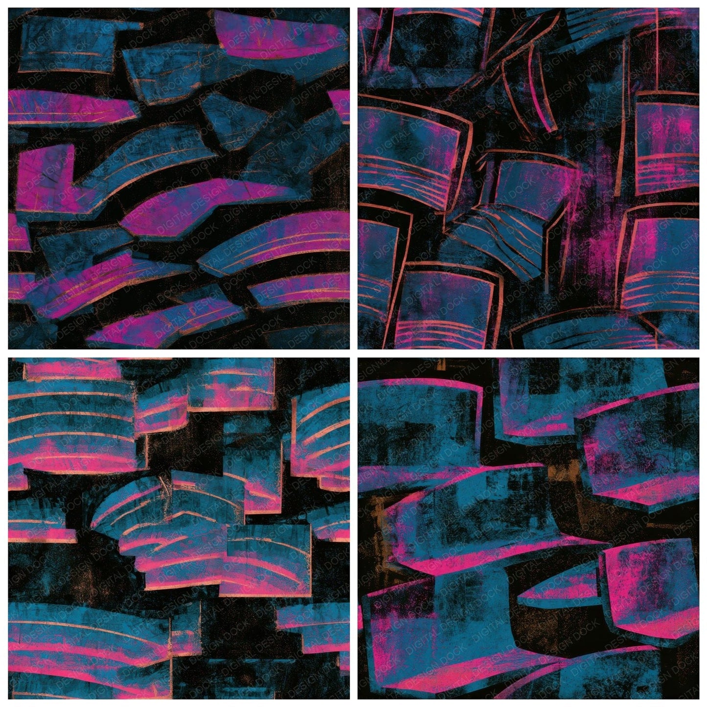 Woodblock Carnival Seating Pink Cyan Seamless Digital Paper Pack (DDD013662)