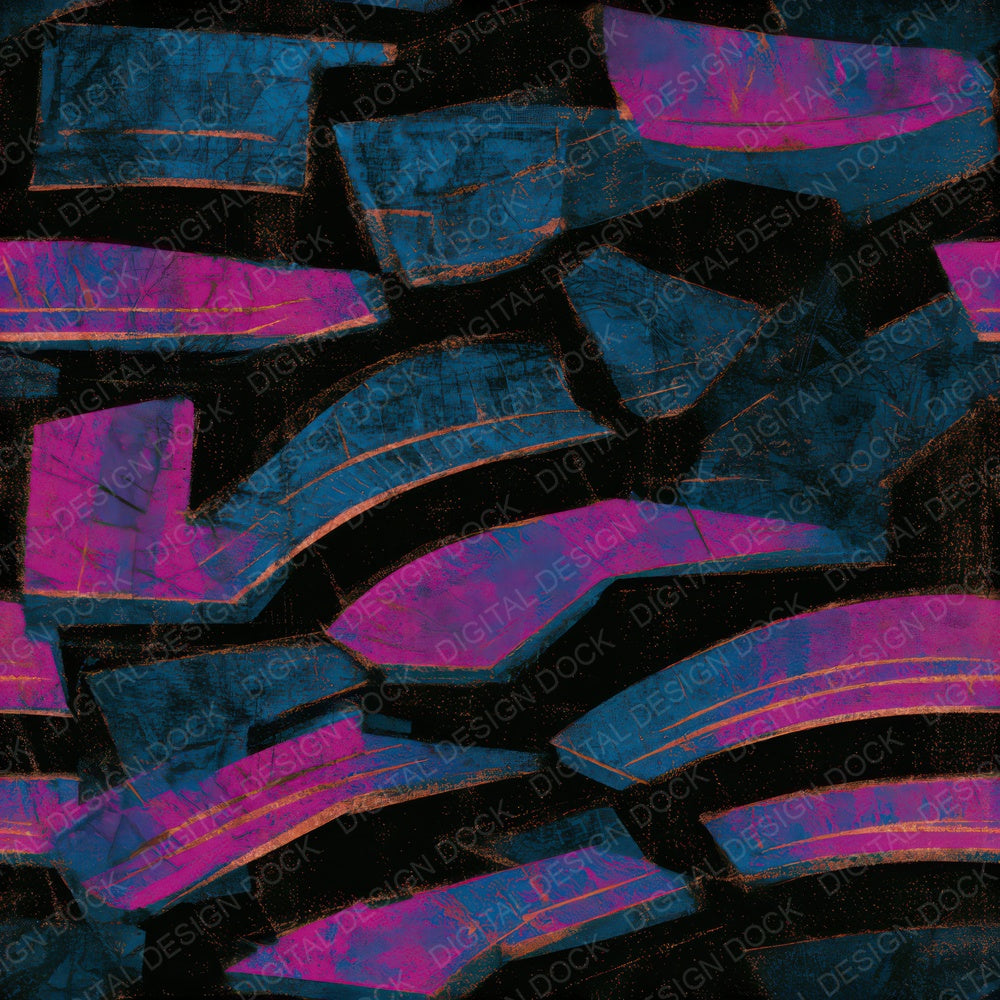 Woodblock Carnival Seating Pink Cyan Seamless Digital Paper Pack (DDD013662)