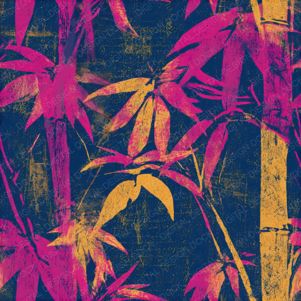 Woodcut Bamboo Pink Yellow Seamless Digital Paper Pack (DDD013664)