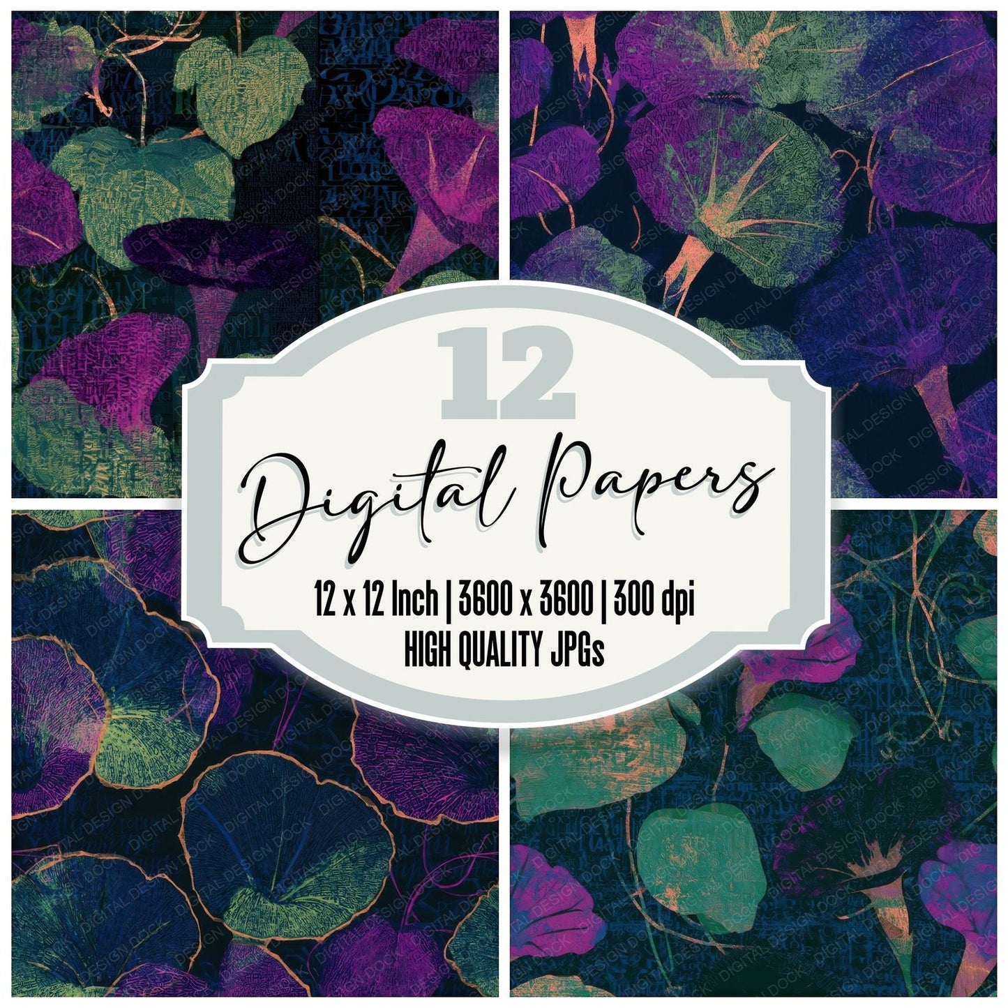 ASCII Morning Glory Neon Magenta Seamless Digital Paper Pack (DDD013666)