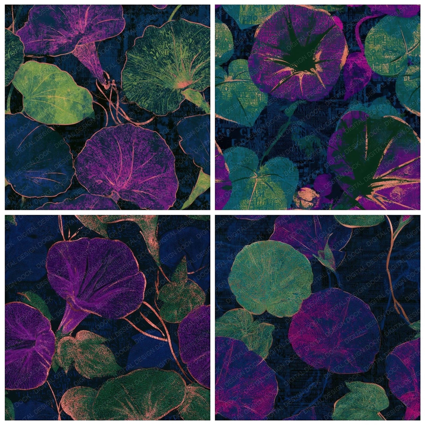 ASCII Morning Glory Neon Magenta Seamless Digital Paper Pack (DDD013666)