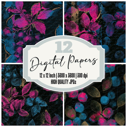 Etching Blueberries Electric Pink Seamless Digital Paper Pack (DDD013668)