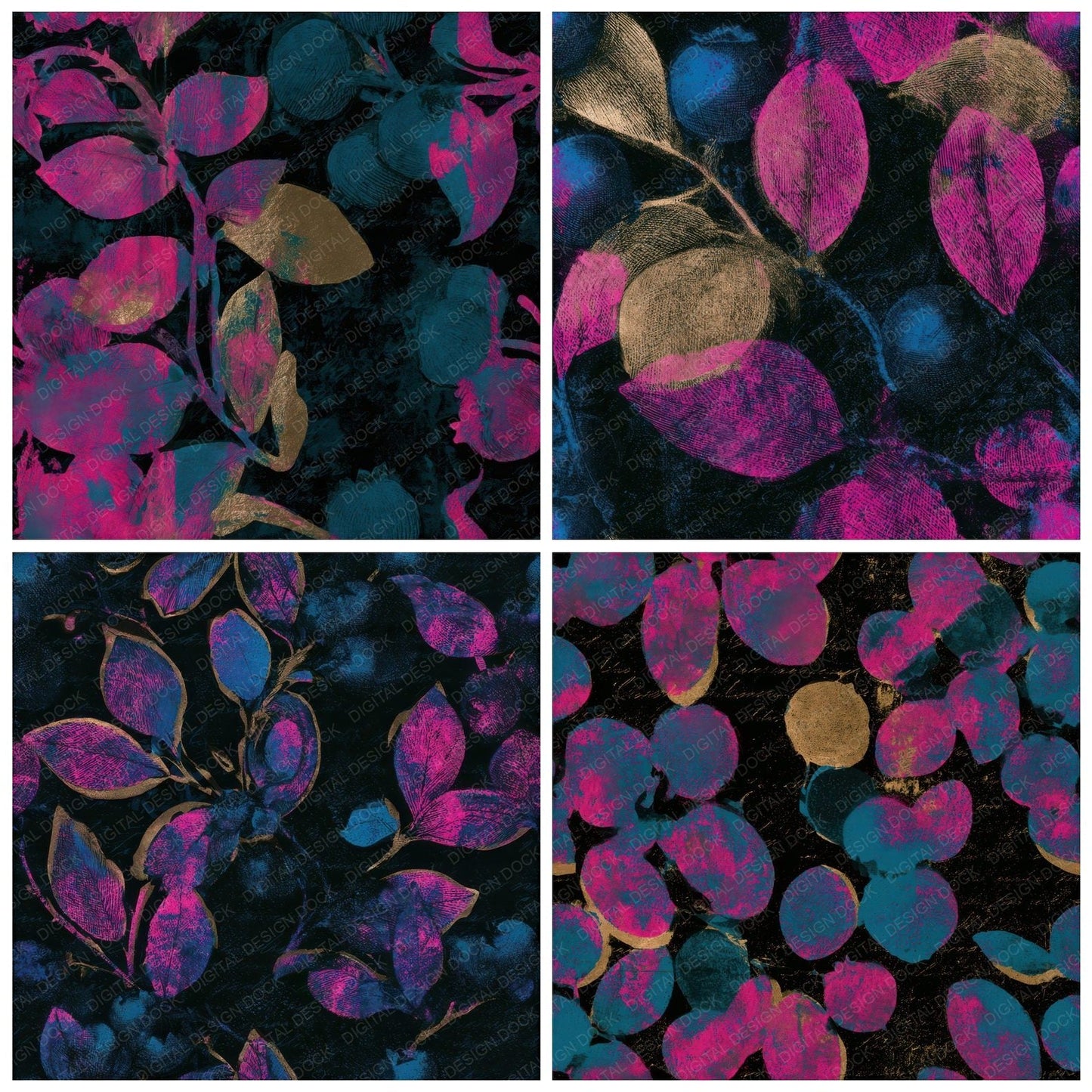 Etching Blueberries Electric Pink Seamless Digital Paper Pack (DDD013668)