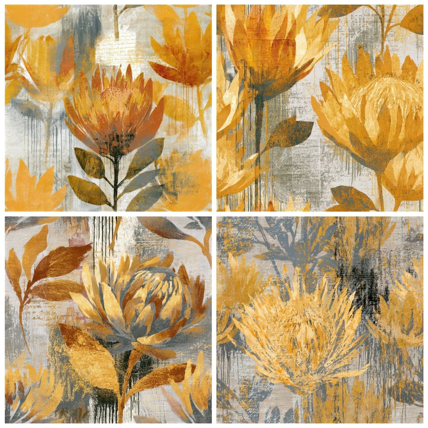 Graffiti Protea Wheat Gold Seamless Digital Paper Pack (DDD013670)
